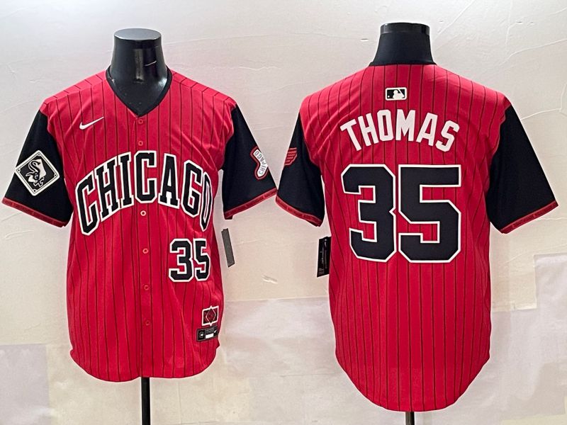 Men Chicago White Sox #35 Thomas Red Stripe Joint Name 2025 Nike MLB Jersey style 14